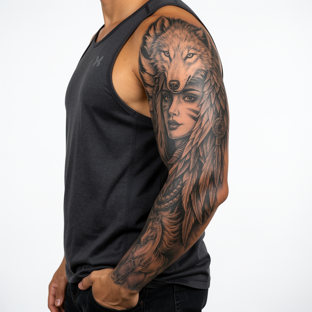 Wolf Headdress, Dagger & Wild Horse